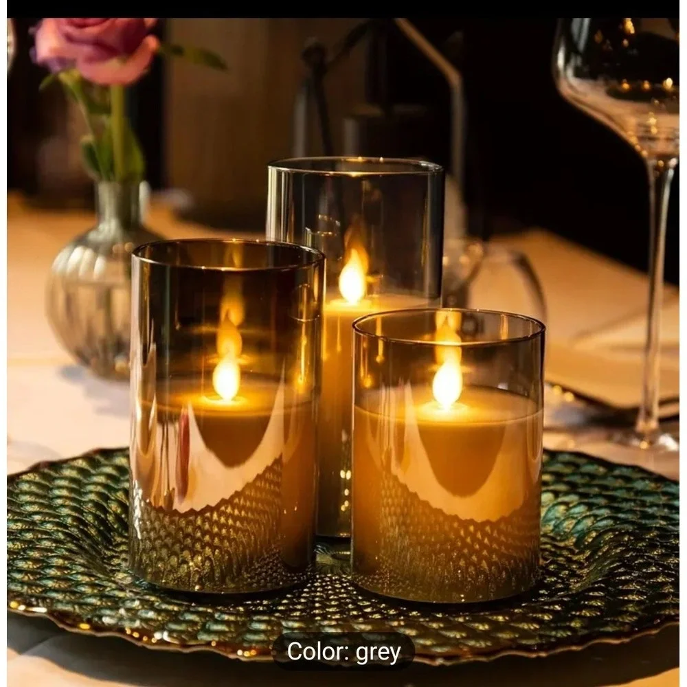 Acrylic Flameless Candles with Remote &‎ Timer, 3 Pack Dimmable Flickering LED